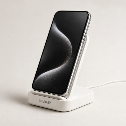 Kroindia 15W Wireless Charging Stand – Adjustable Qi Fast Charger for iPhone
